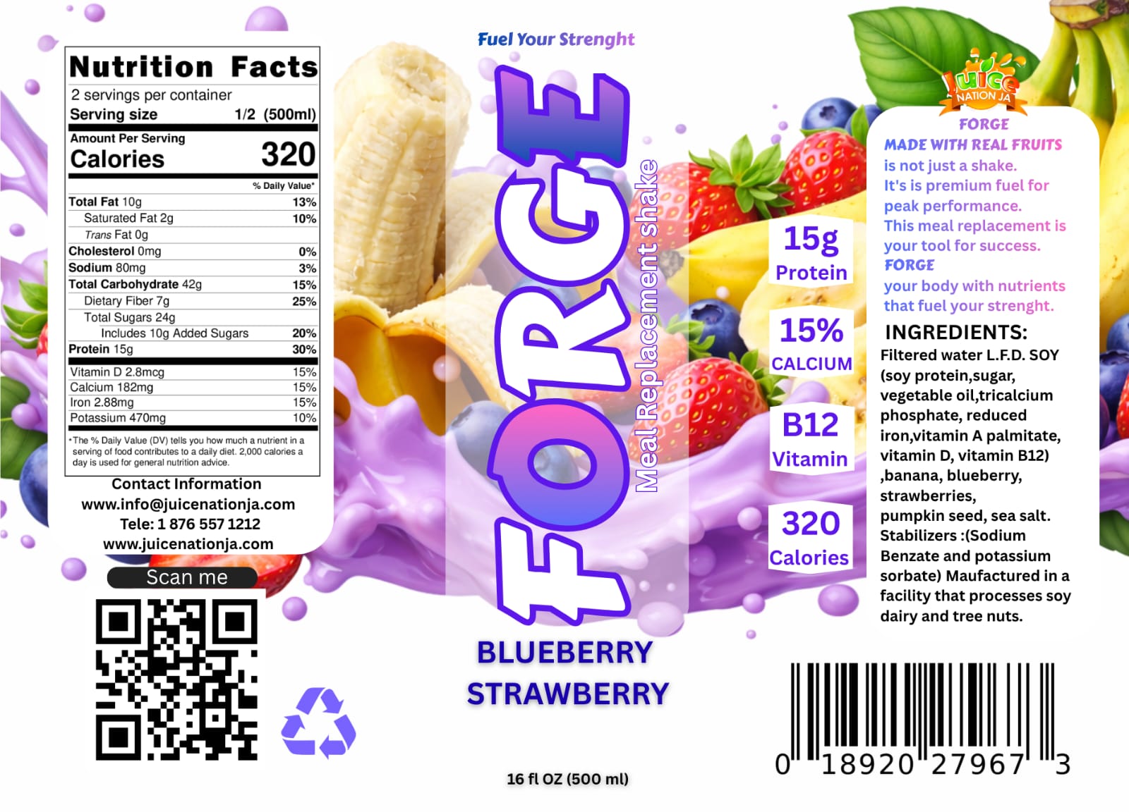 Blueberry Strawberry nutrition label