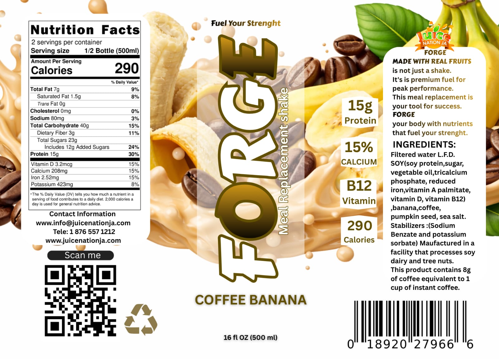 Coffee Banana nutrition label